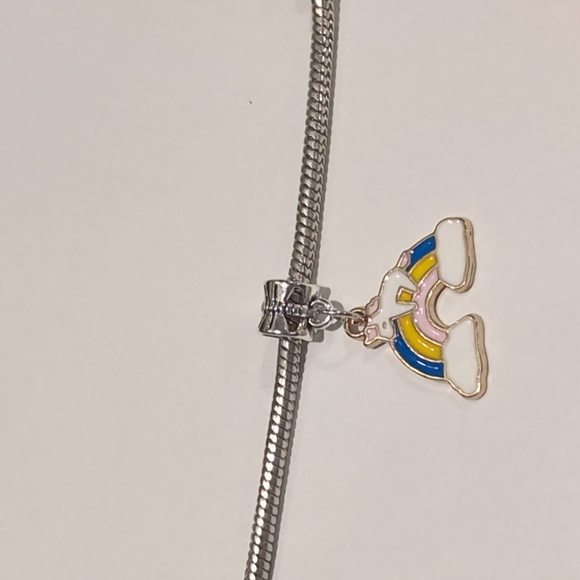 Silver Rainbow with Clouds Unicorn Enamel Charm for Pandora Style Bracelet - Picture 1 of 4